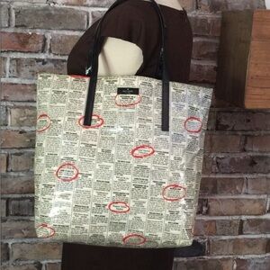 Kate Spade Newspaper Print Bon Shopper Tote with Black Handles